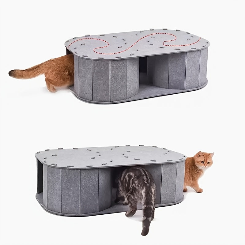 Felt Pet Nest Tunnel Bed with Scratching Board and Toy