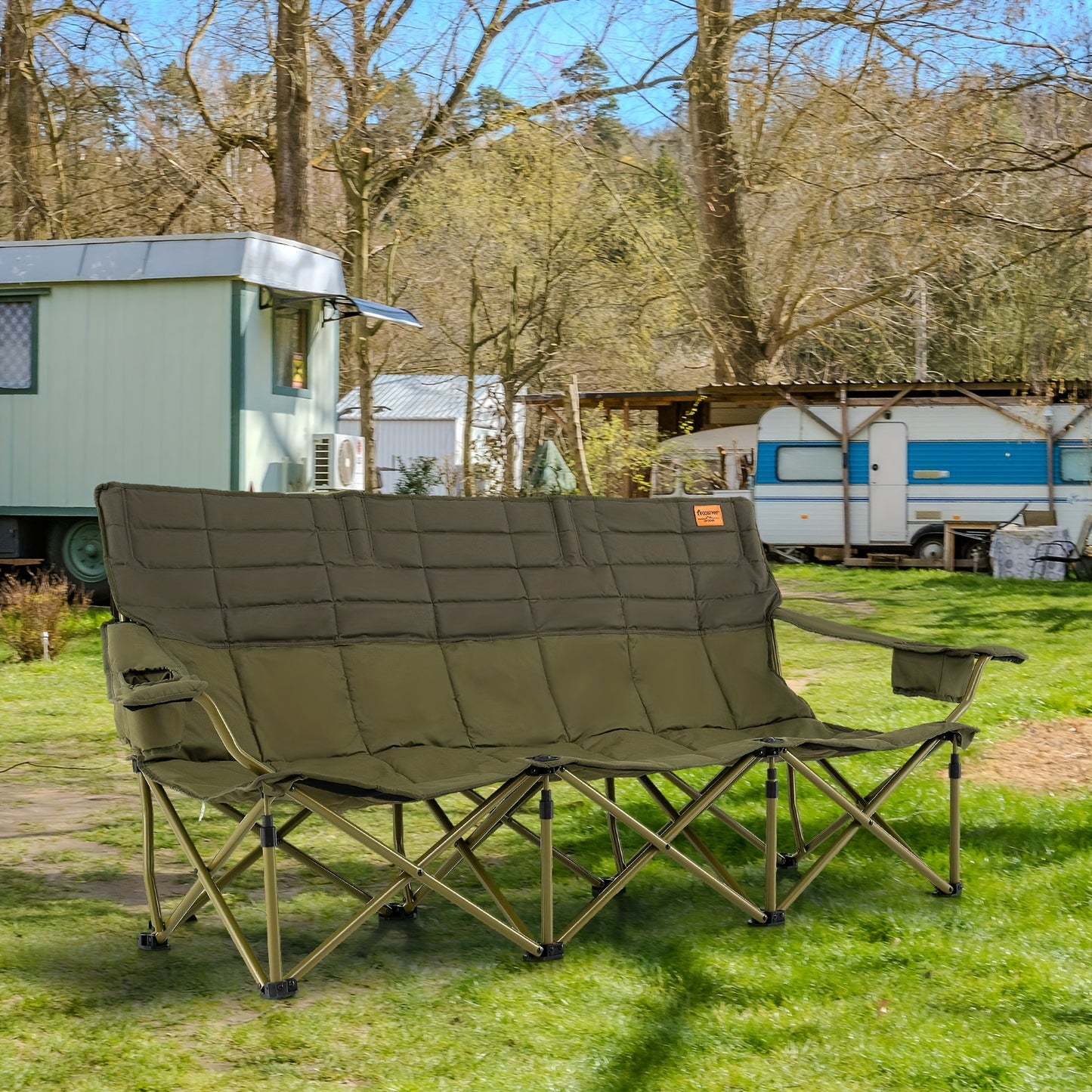 Heavy-Duty Folding Camping Chair for Three with Cup Holders