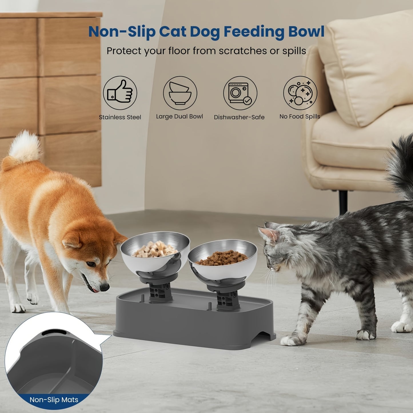 Raised Cat Bowl Adjustable Height And Tilt Stainless Steel