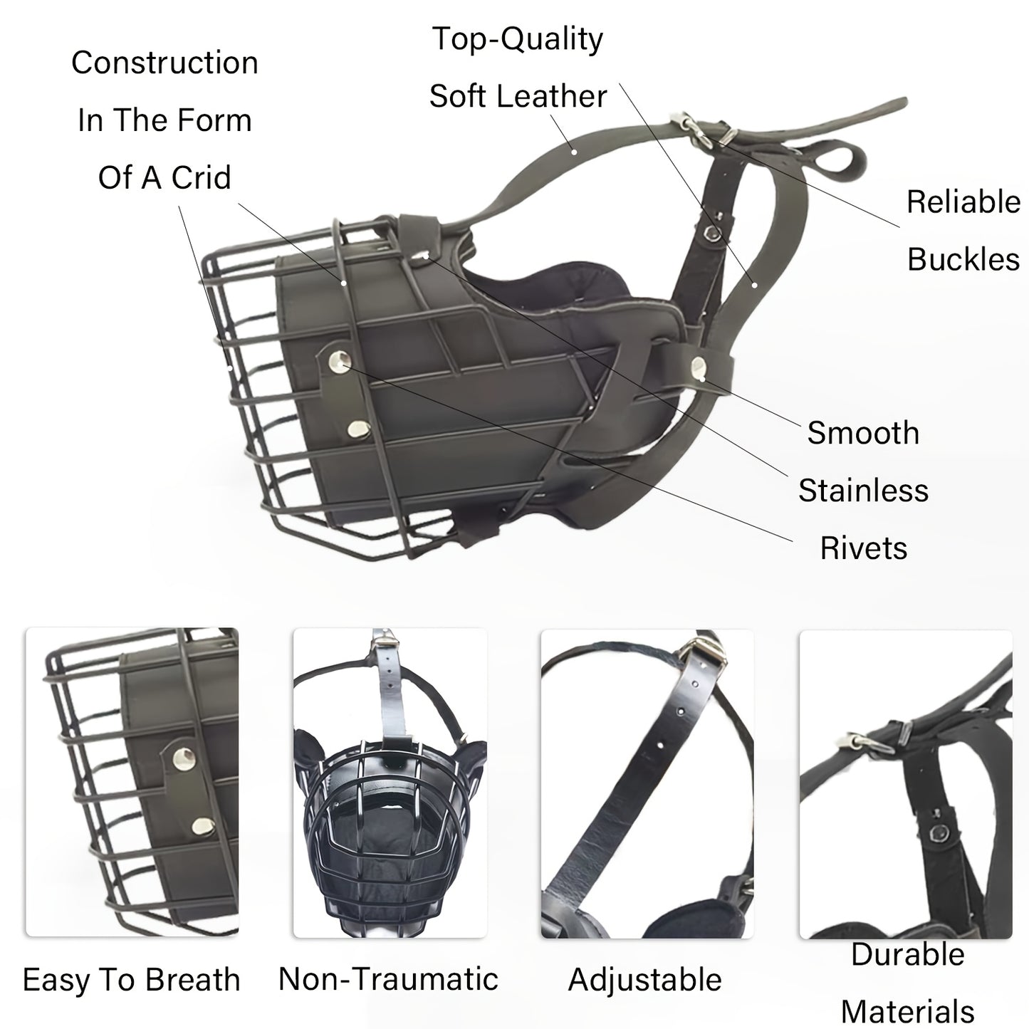 Stainless Steel Dog Mouth Cage For Training Adjustable Buckle
