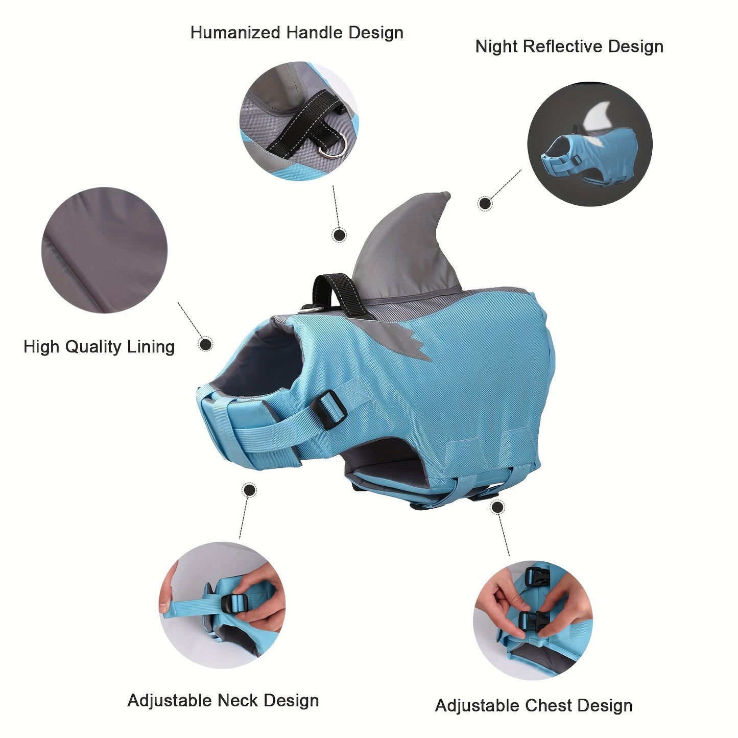 Reflective Shark Shape Pet Life Jacket for Safety and Rescue