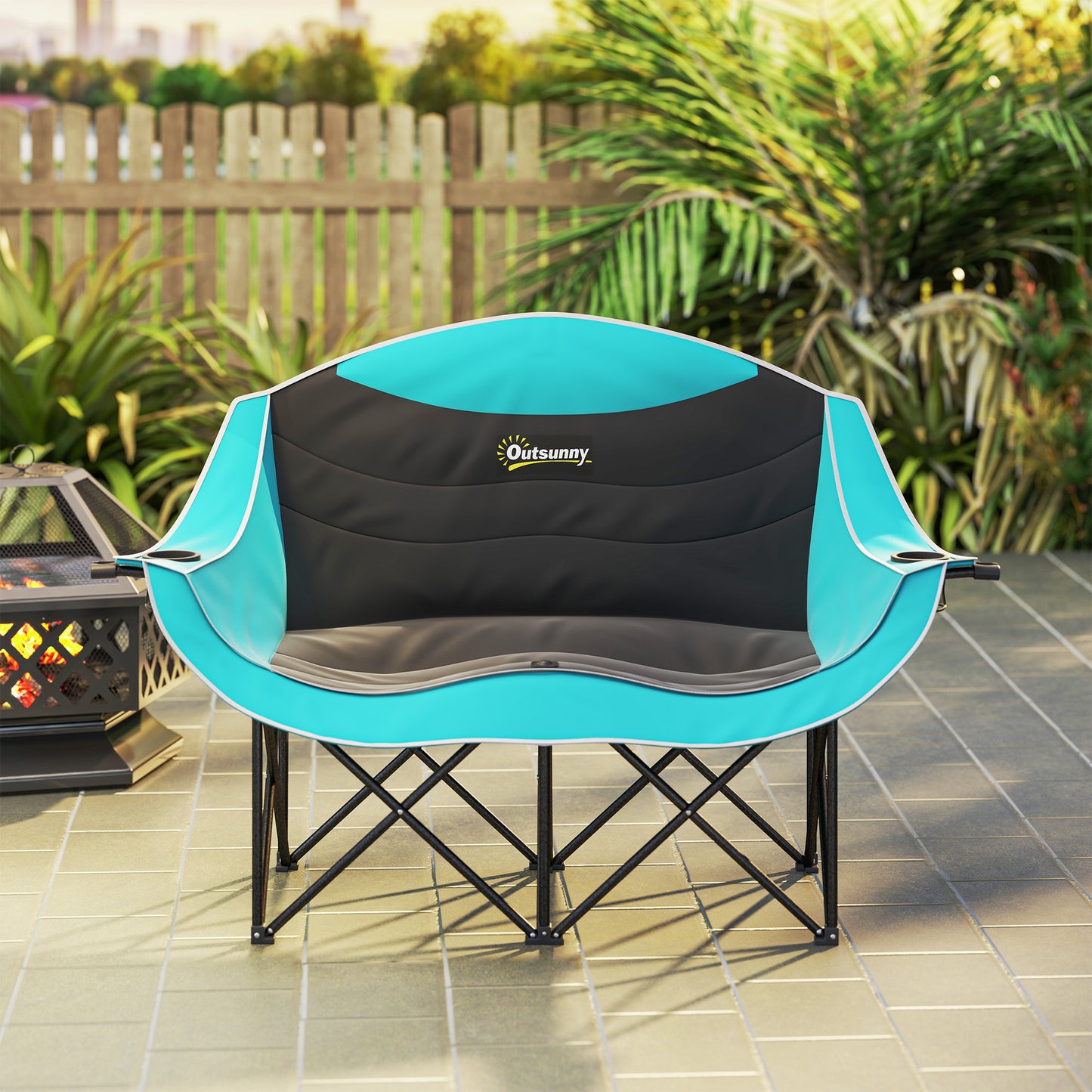 Double Padded Camping Chair for Two With Cup Holders