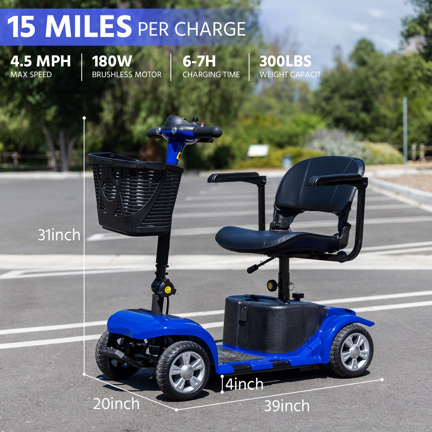Folding 4 Wheel Electric Scooter 250W Range 15.5 Miles