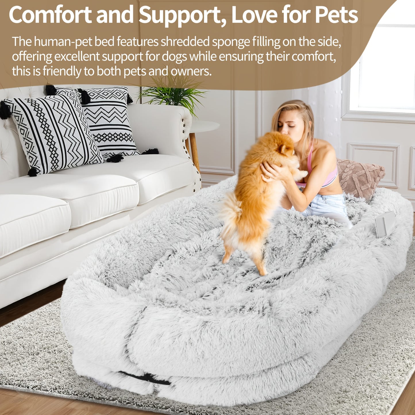 Cozy Faux Fur Pet Bed With Memory Foam Pillow For Dogs