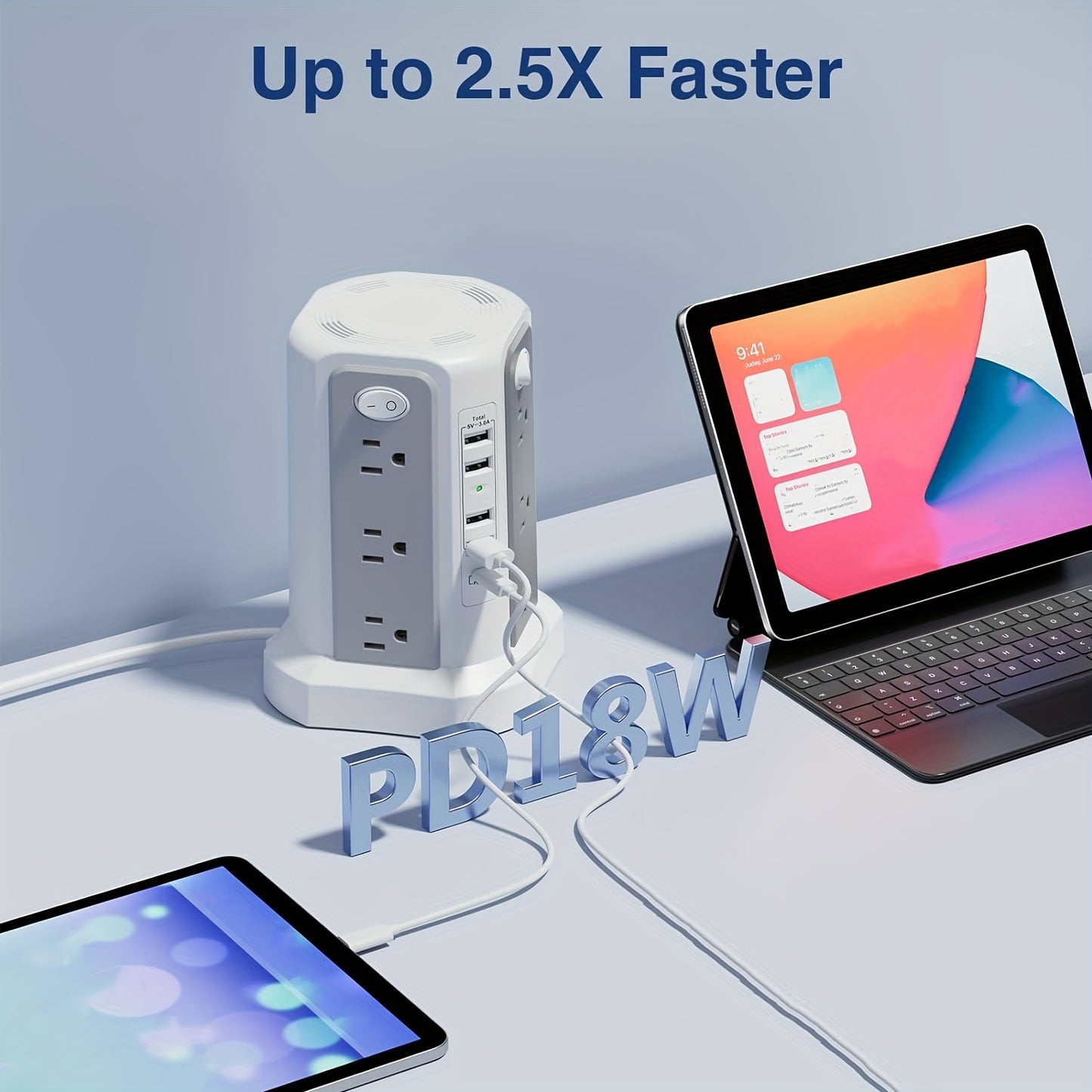 Angled 12 Outlets Power Strip Tower USB C PD Ports