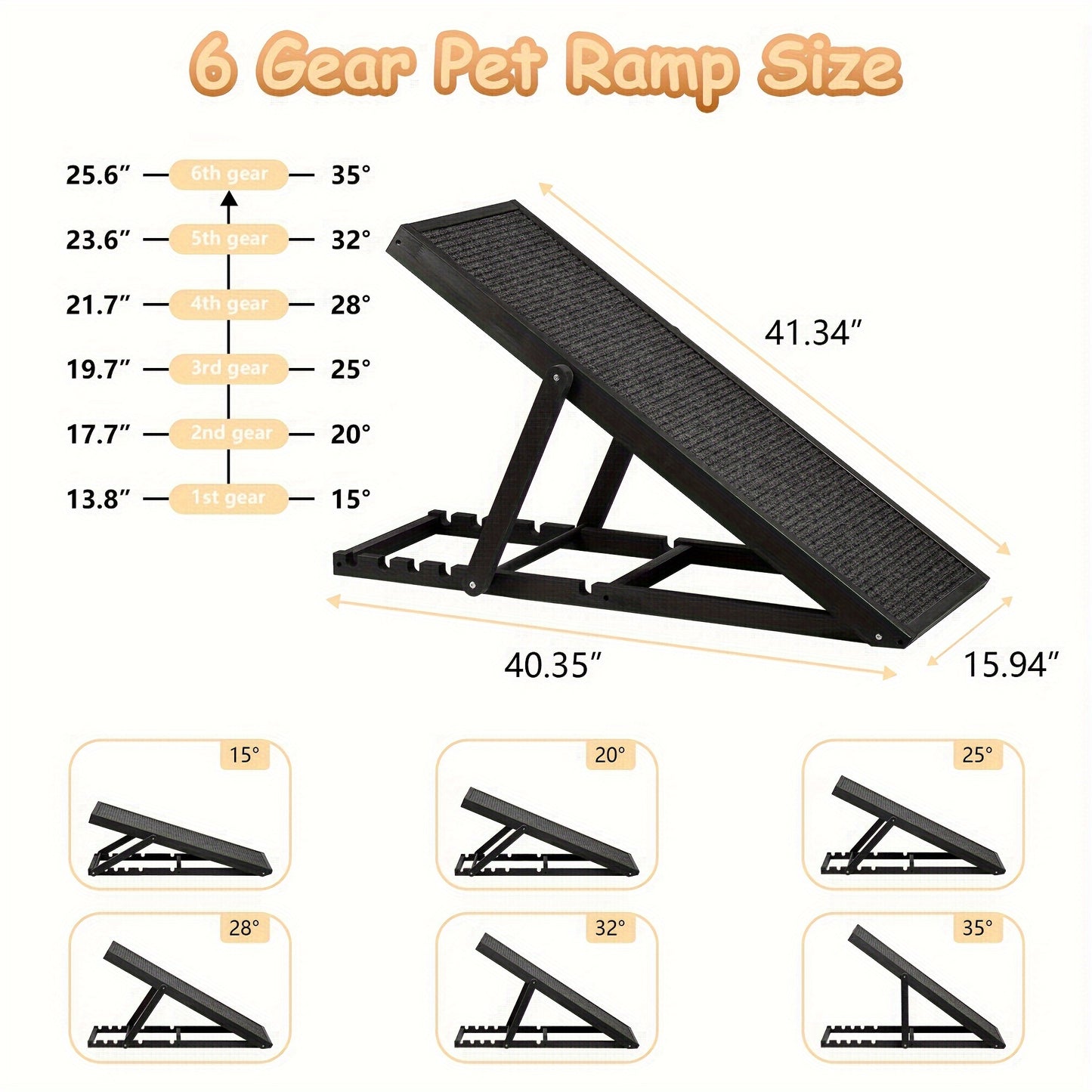 Folding Wooden Pet Ramp With Adjustable Height For SUV