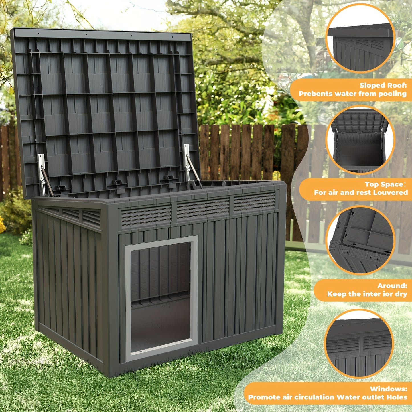 Heavy Duty Outdoor Dog Shelter With Slanted Roof Ventilated