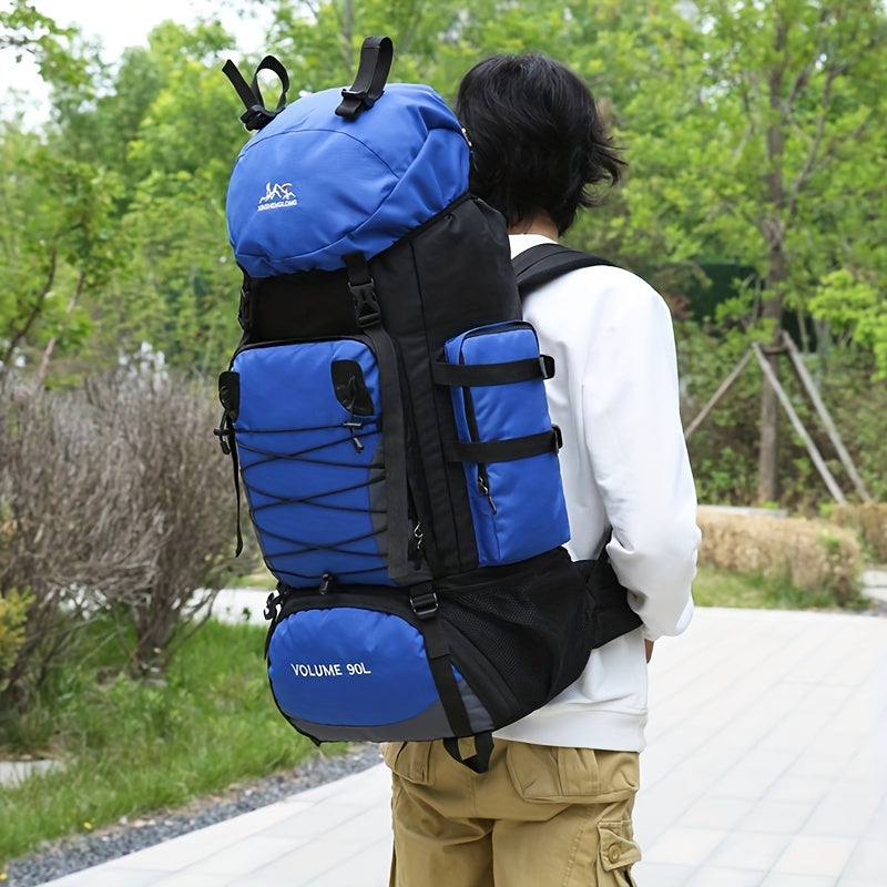 90L Travel Backpack Durable Polyester Plaid Pattern Pockets