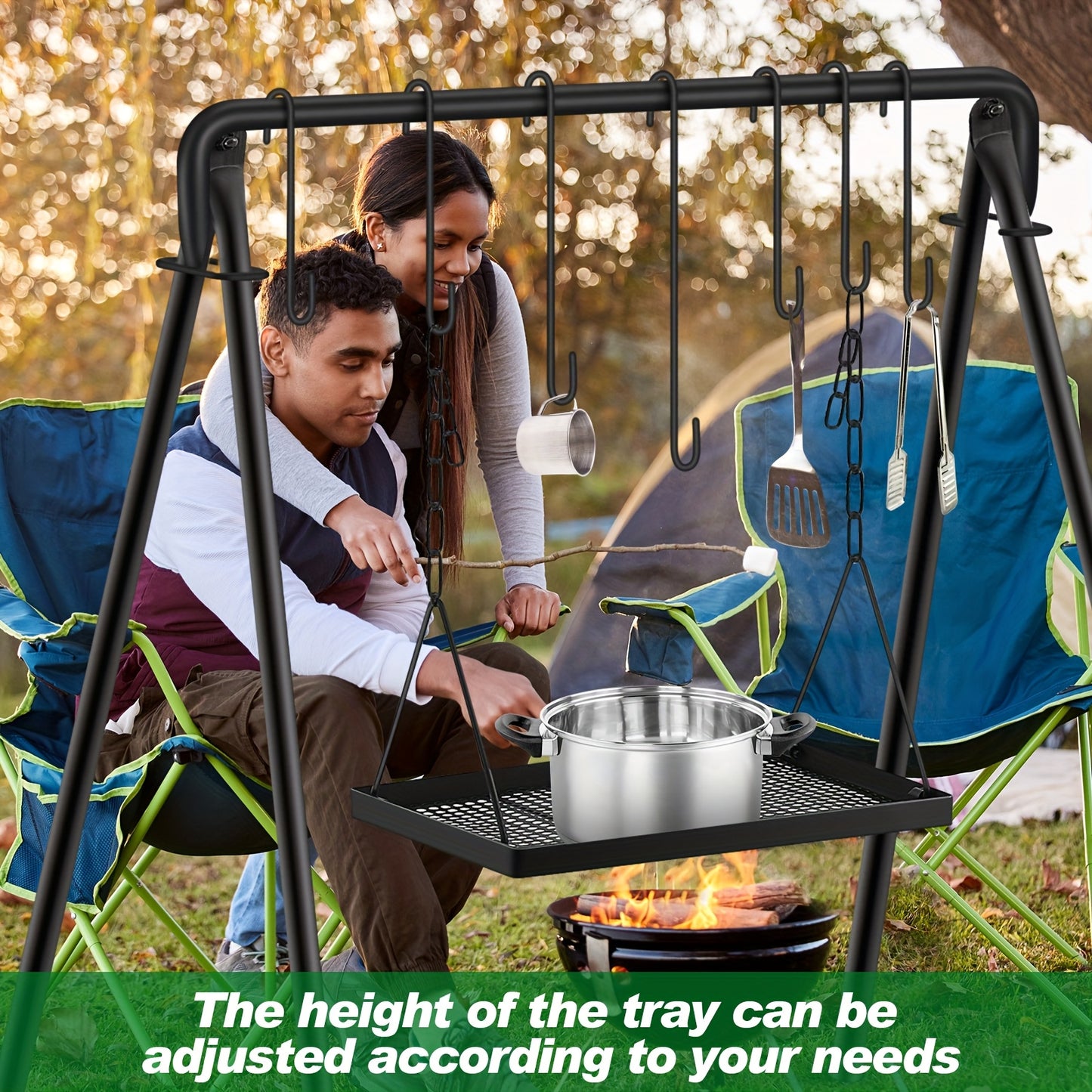 Adjustable Campfire Grill Stand for Outdoor BBQ Cooking