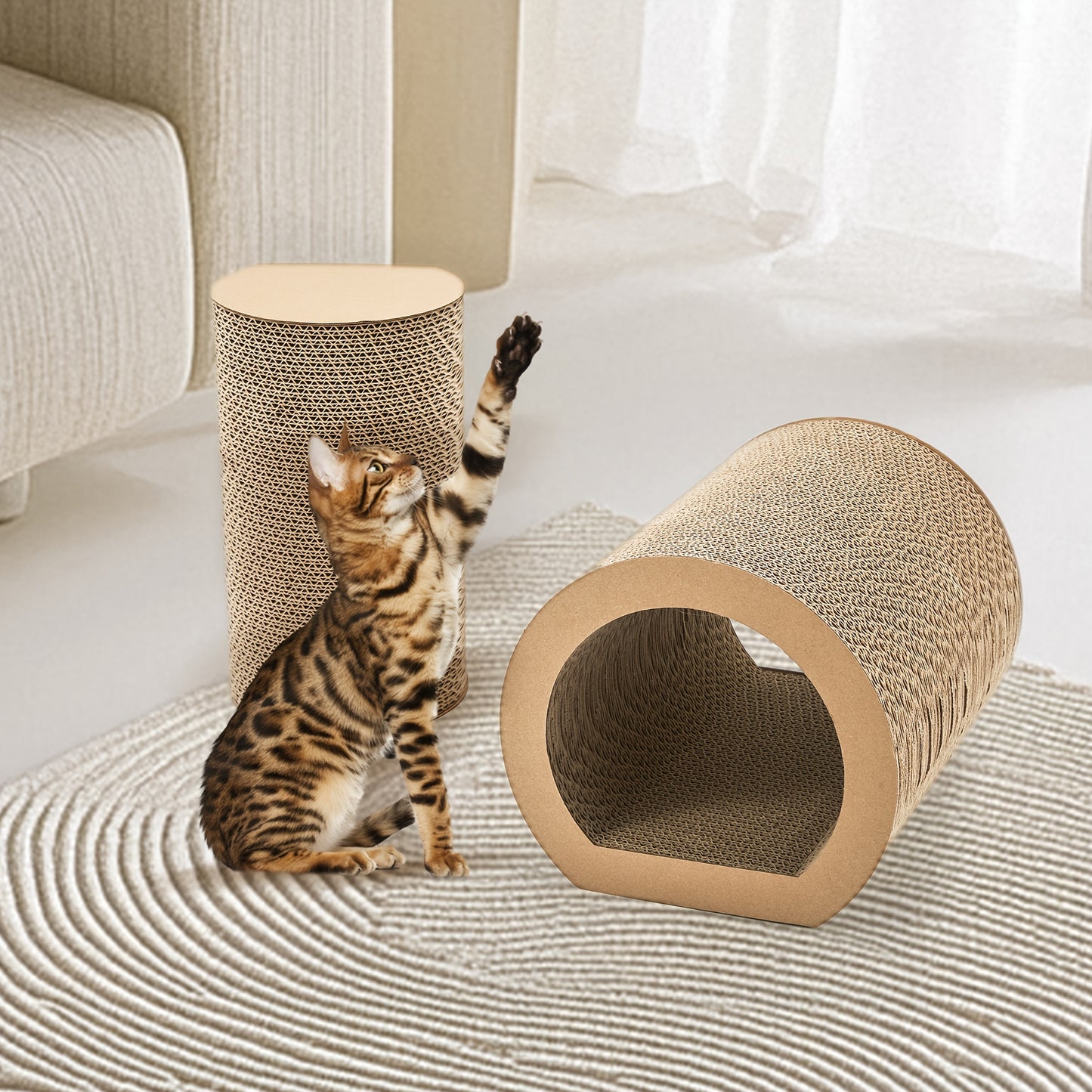 Cat Scratching Board Set With Hidden Wheel Indoor Cat Mat