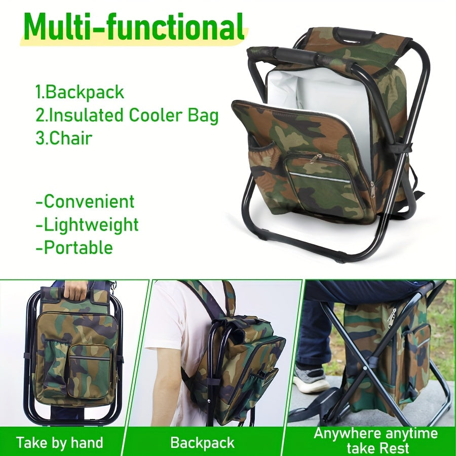 Folding Camping Chair With Insulated Cooler Backpack For Outdoors