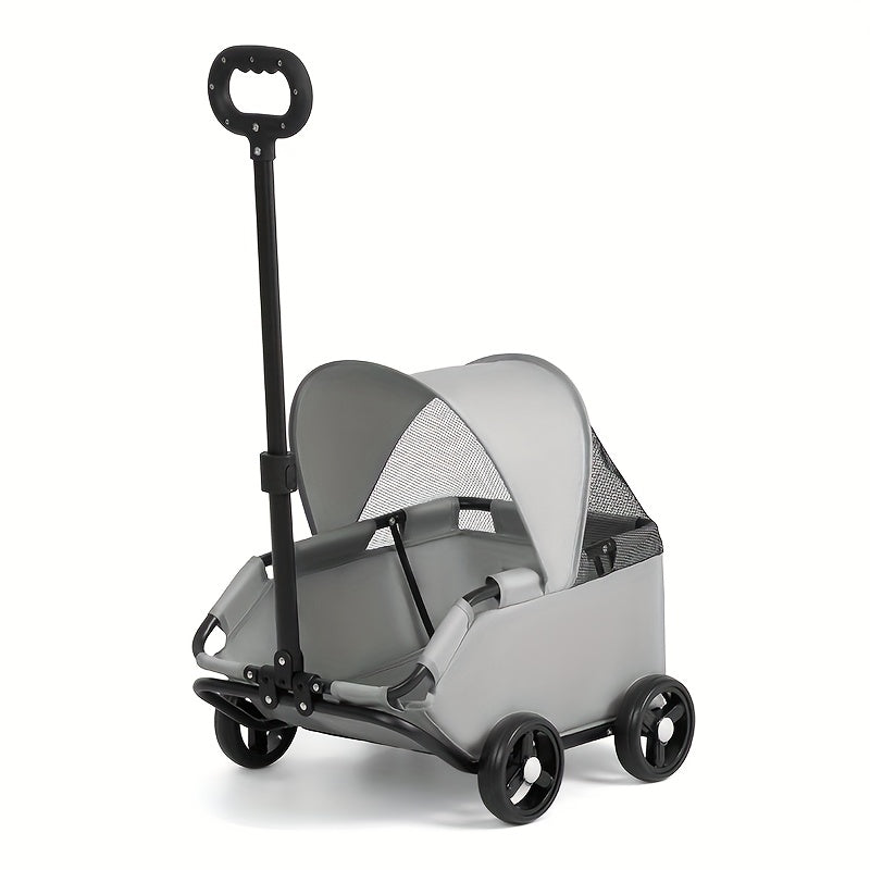 Foldable Pet Stroller With Storage Pockets And Safety Straps