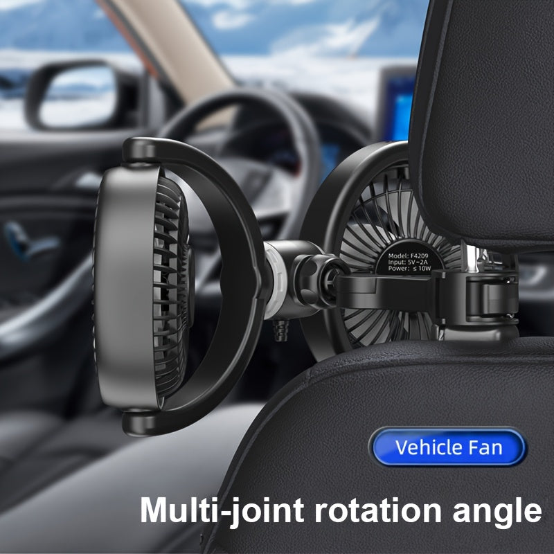Rear Seat Headrest Dual Head Fan With Three Speed Rotation