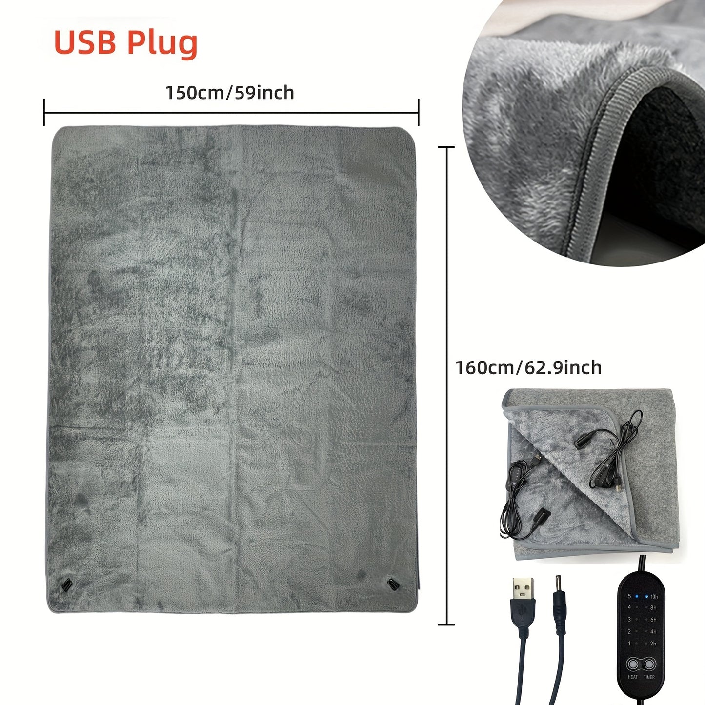 Electric Heated Blanket USB Powered With 5 Level Temp