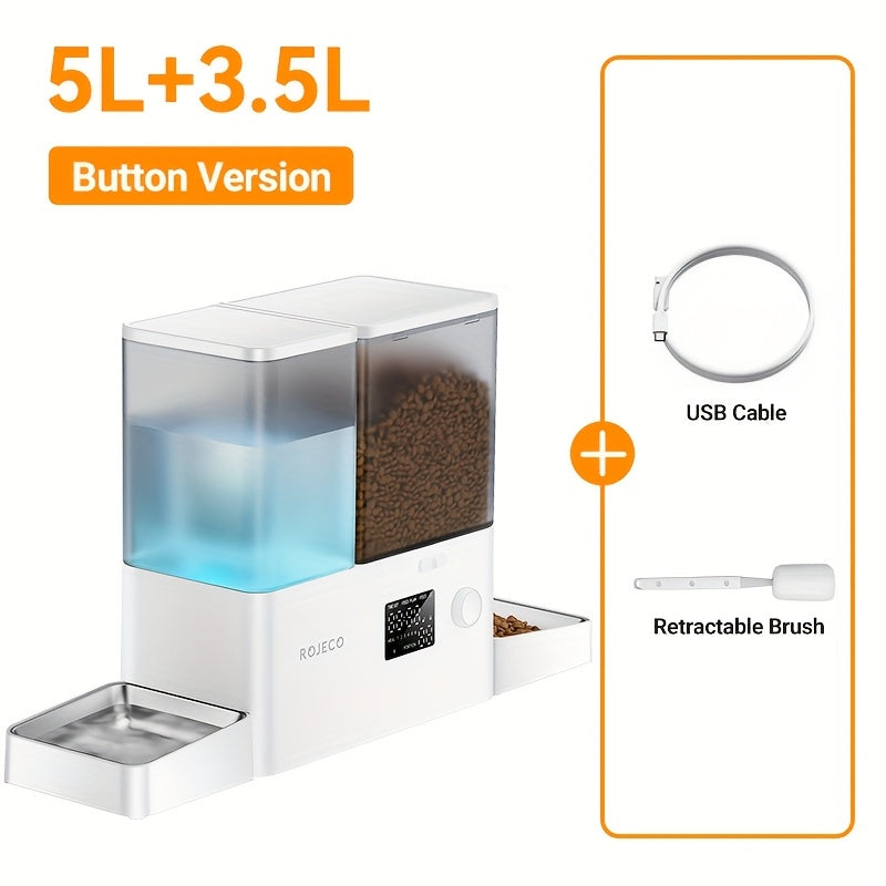 ROJECO Automatic Pet Feeder and Water Fountain for Dogs Cats