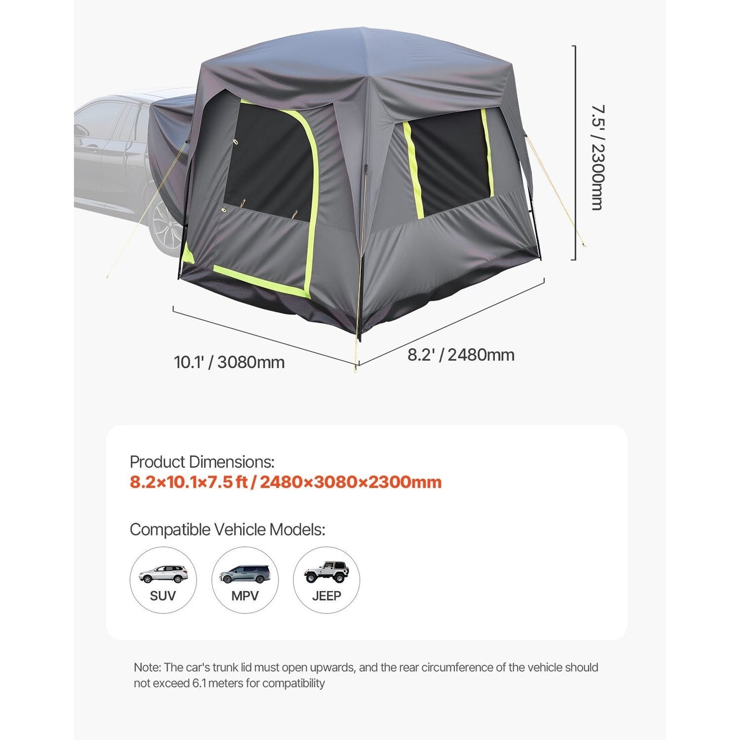 SUV Camping Tent With 2 Doors Waterproof For 5 To 8 Person