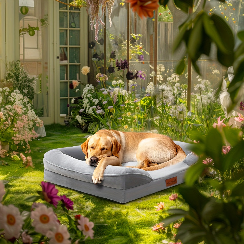 Chew Proof Memory Foam Dog Bed With Anxiety Relief Bolster