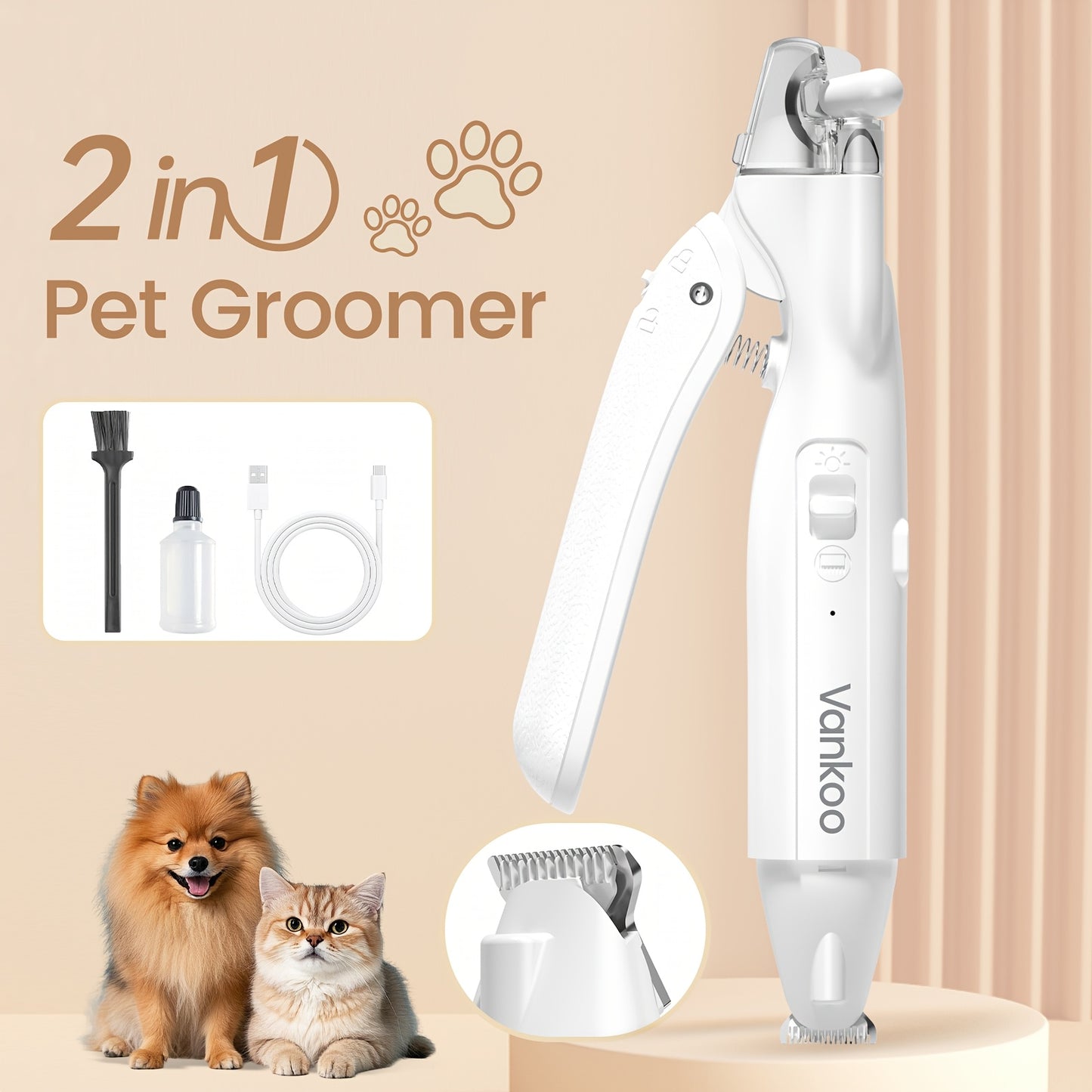 2 In 1 Dog And Cat Paw Nail Trimmer Portable With LED Light