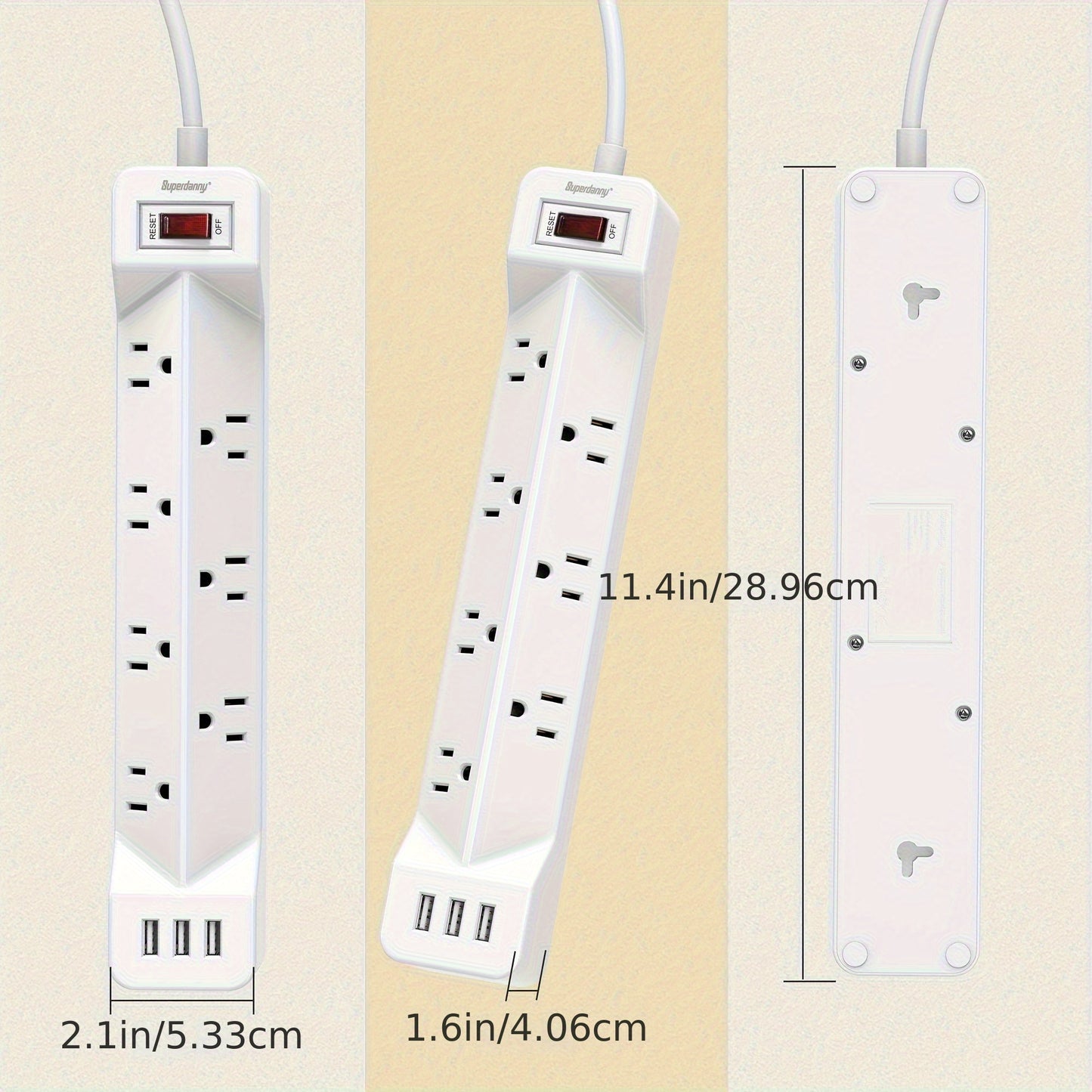 Power Strip Surge Protector With USB Ports And Mountable