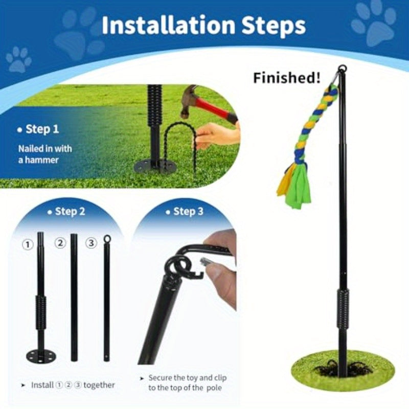 Adjustable Spring Pole Tug Toy With Ground Stake For Dogs