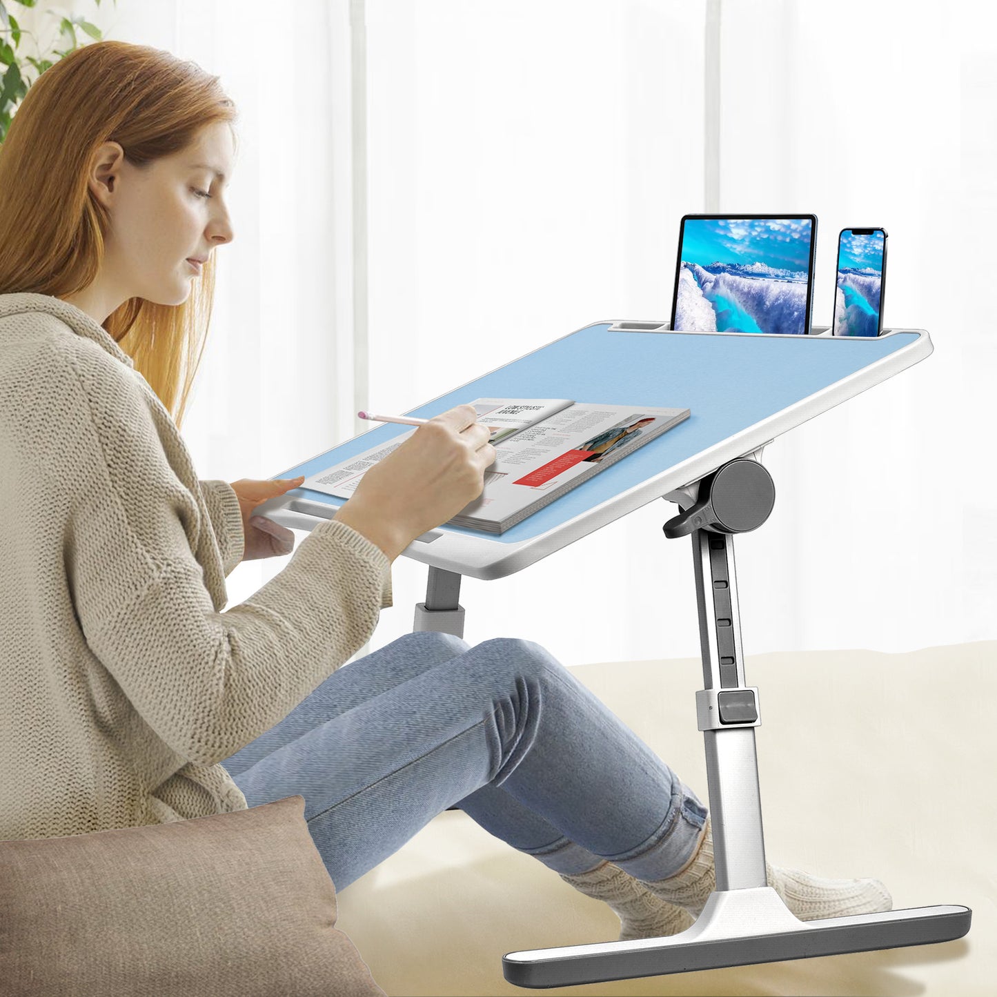 FWPP Adjustable Laptop Lap Desk Stand For Bed USB Light