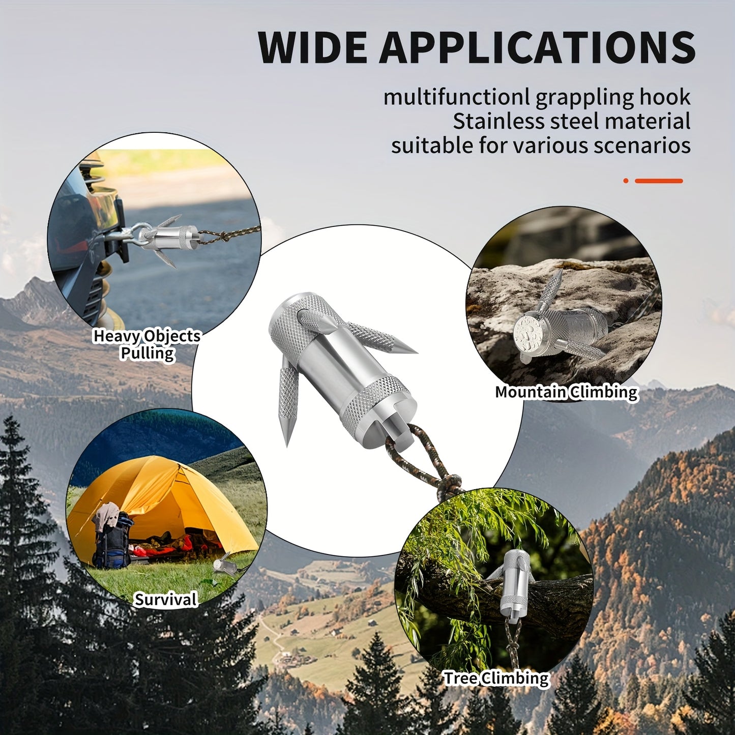Heavy Duty Stainless Steel Grappling Hook For Survival