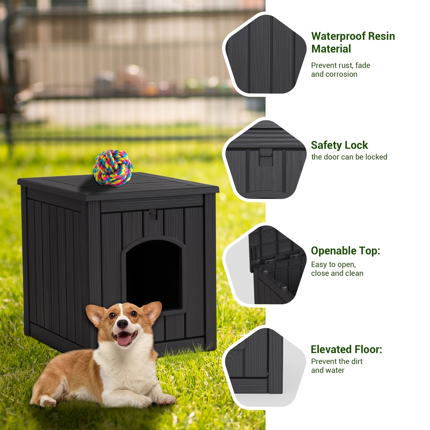 Weatherproof Resin Outdoor Dog House for Small Dogs