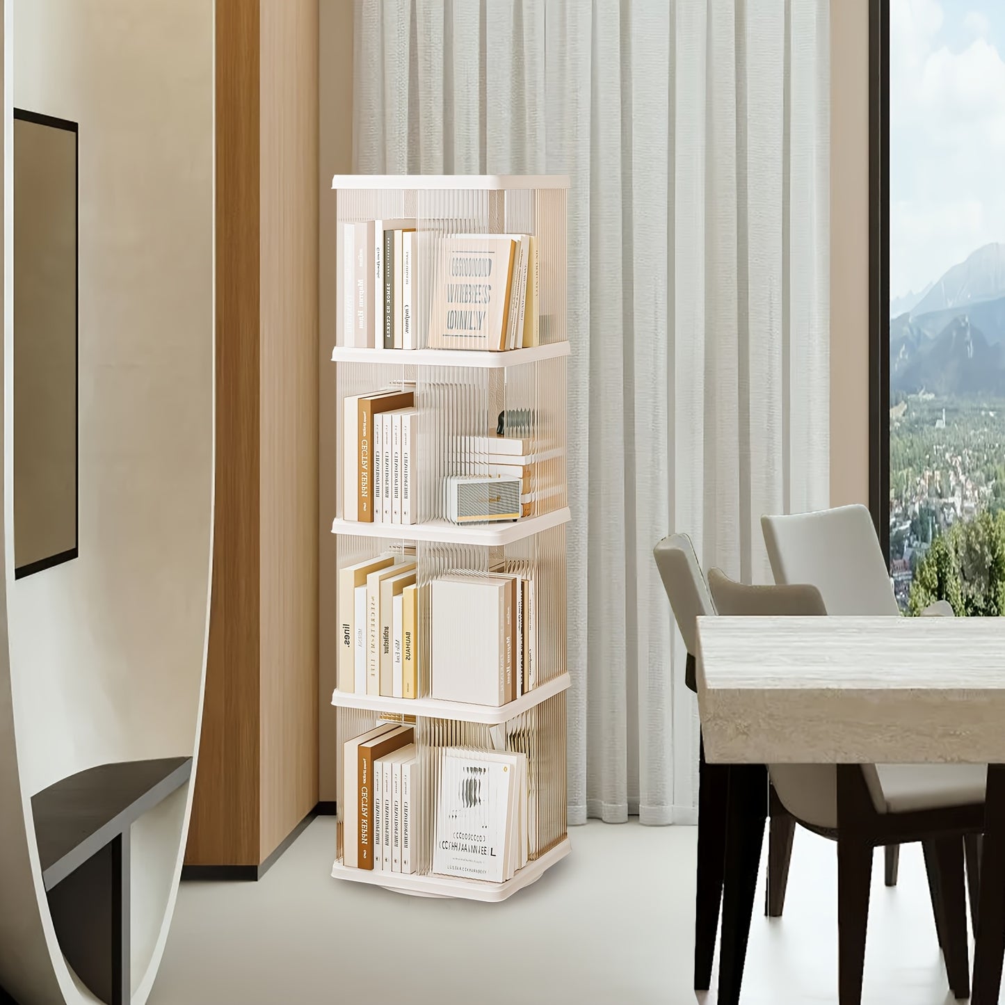 Rotating Corner Bookshelf 4 Tier Floor Standing Organizer