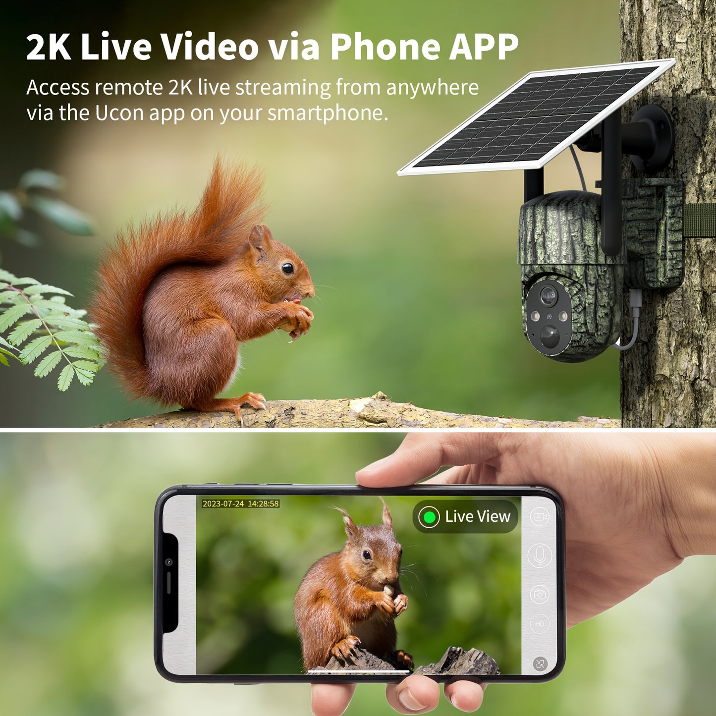 Solar Security Camera 2K Live View Night Vision Alerts