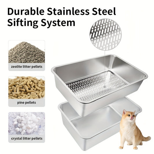 Stainless Steel Sifting Litter Box For Cats Easy Clean