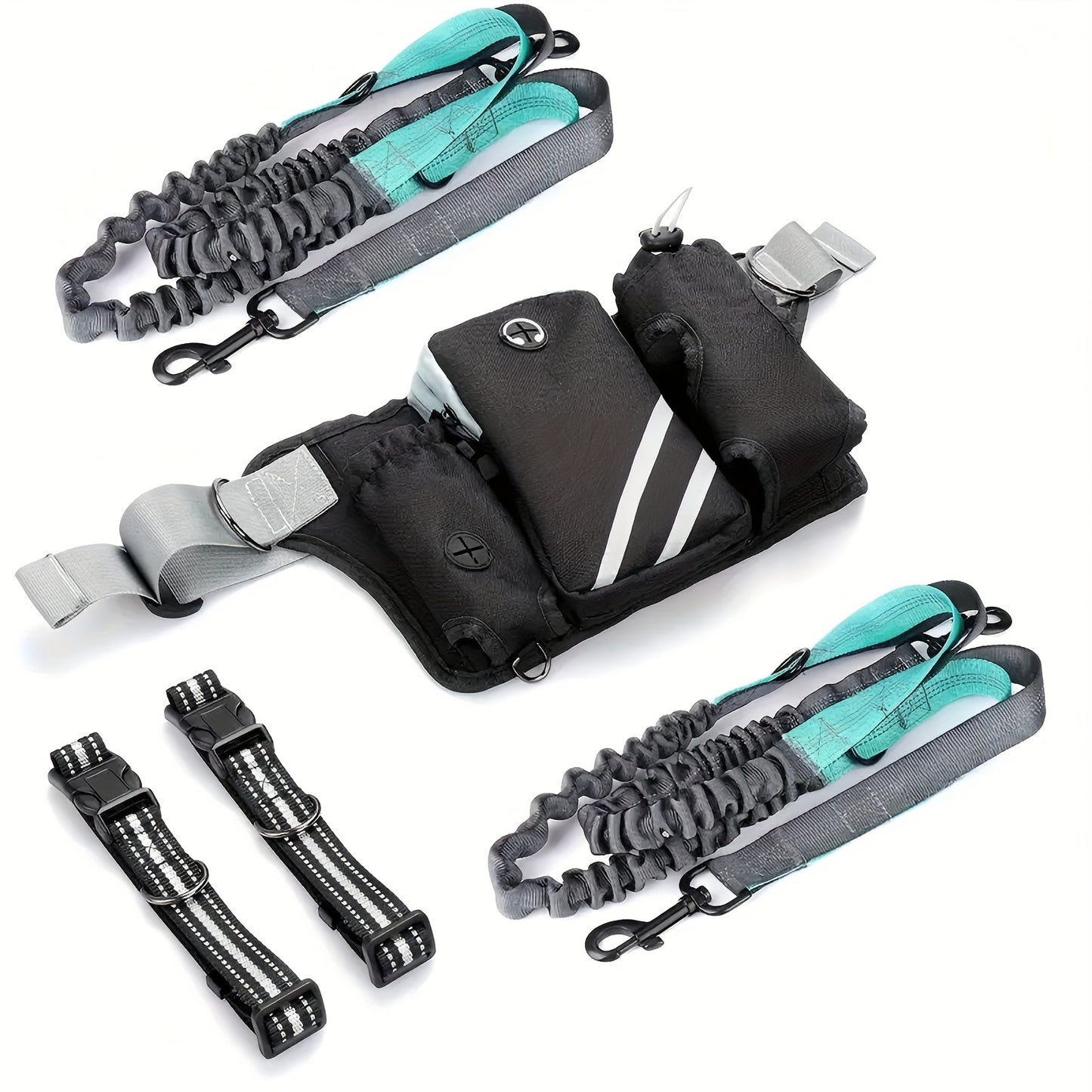 Extendable Hands Free Dog Leash Set With Pocket Waist Pack