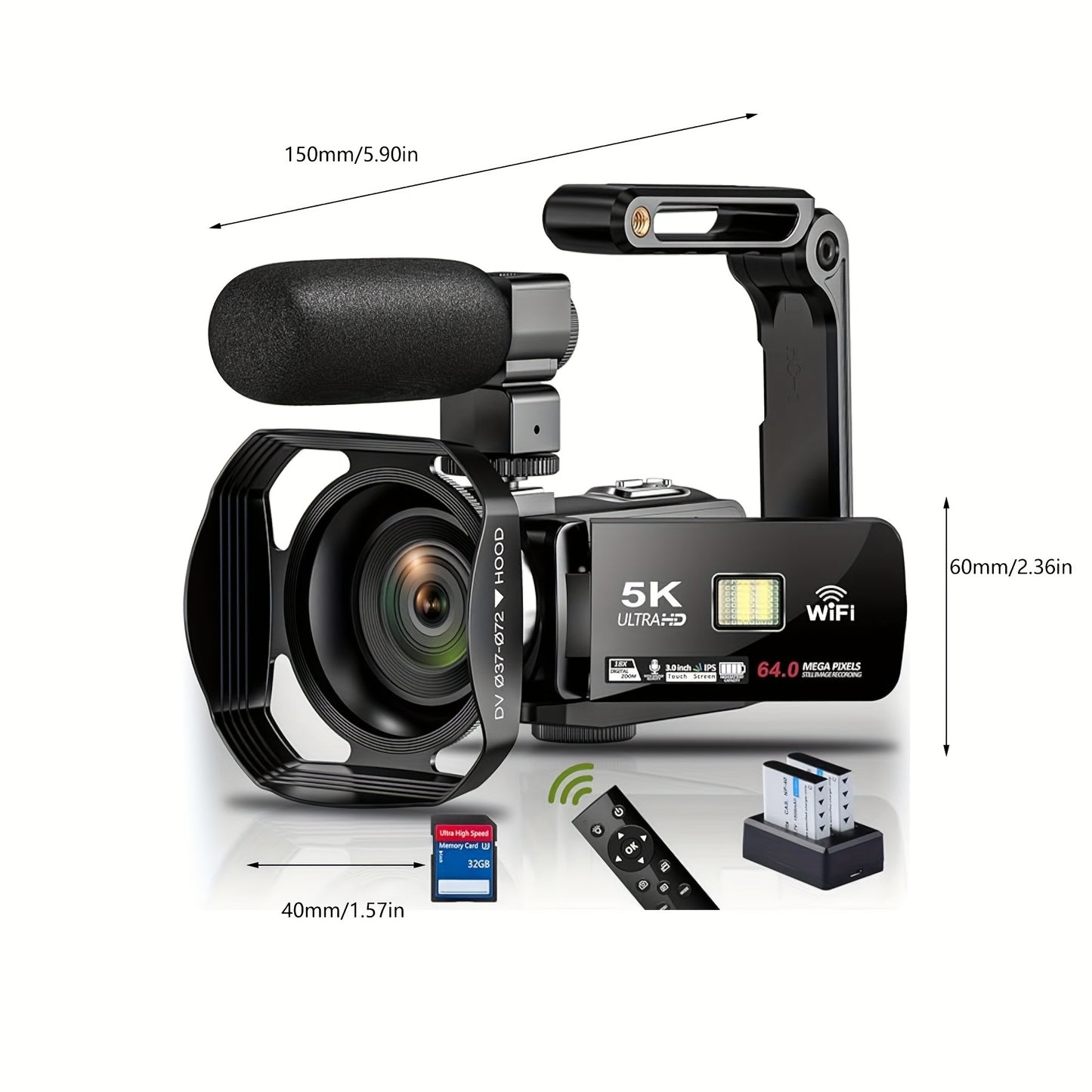 64MP Camcorder With WiFi Live Streaming IR Night Vision