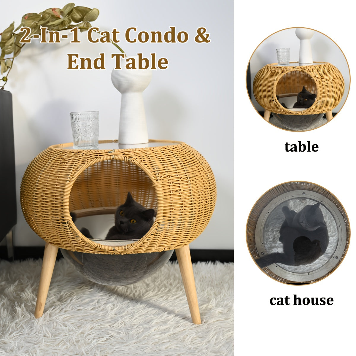 Transparent Space Capsule Cat Hammock With Storage Table
