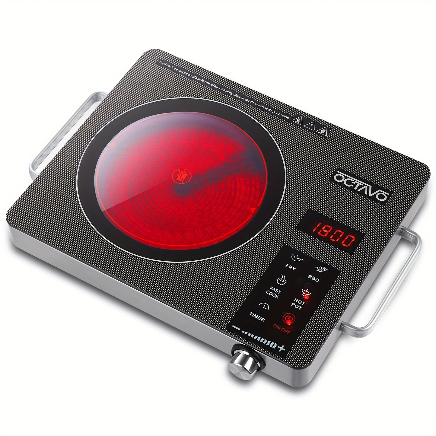 1800W Portable Infrared Burner With Timer And Glass Cooktop