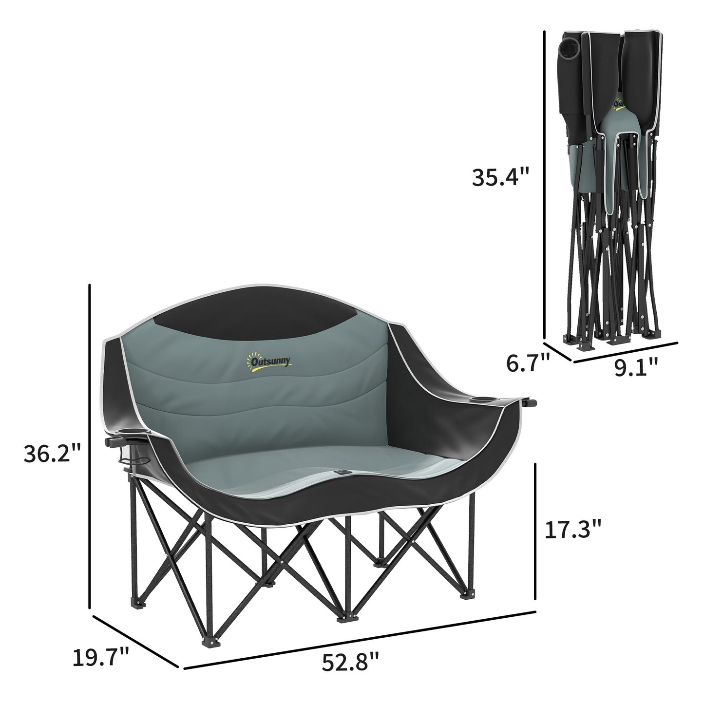 Double Padded Camping Chair for Two With Cup Holders