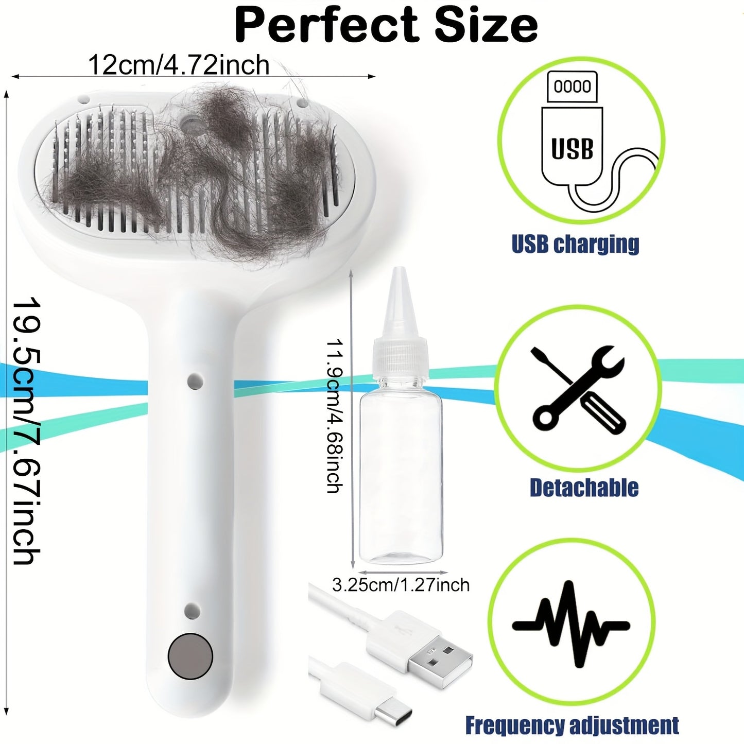 Pet Deshedding Brush 3 In 1 Self Cleaning USB Charging