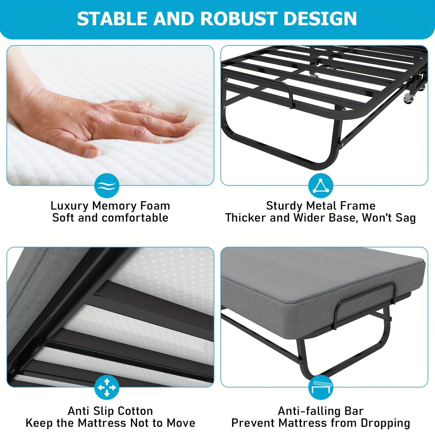 Portable Folding Bed With Memory Foam Mattress For Guests