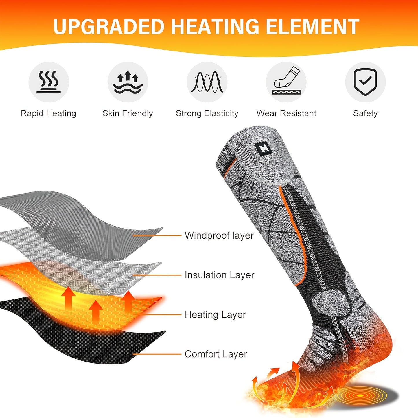 Rechargeable Heated Socks USB Powered With 3 Level Heat