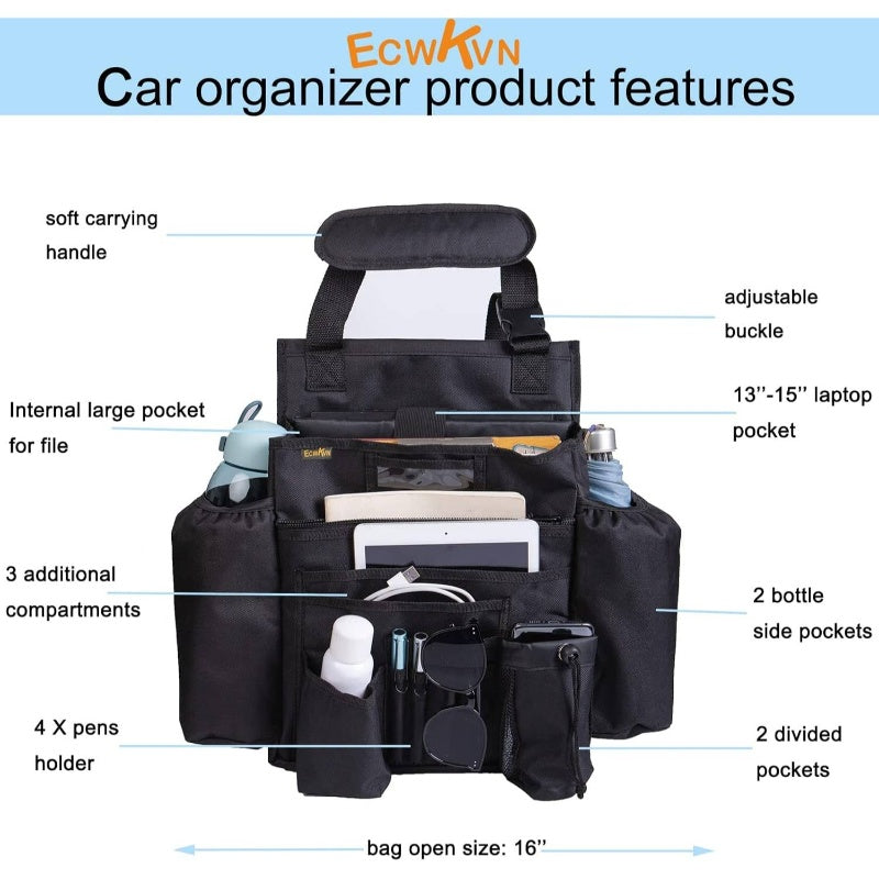 Car Seatback Organizer With Tablet And Laptop Compartment