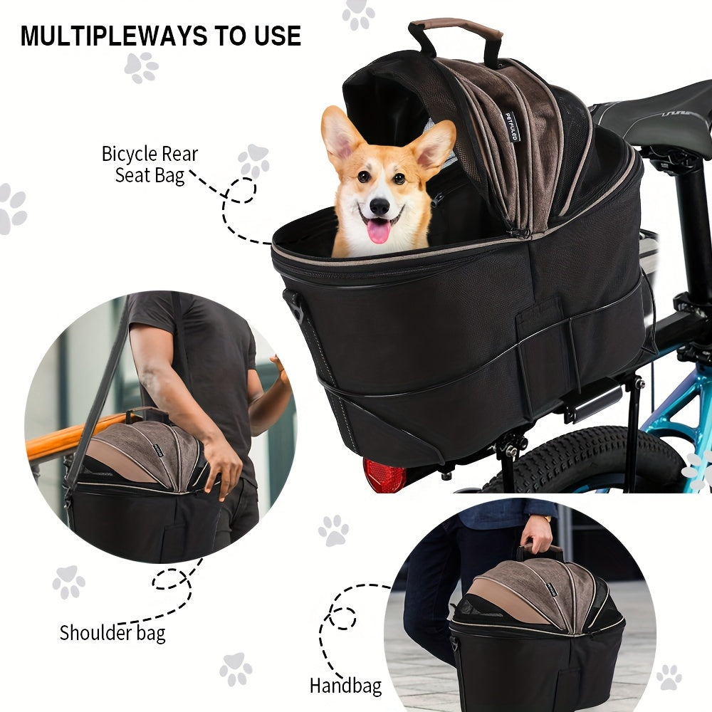 Dog Bicycle Carrier Basket With Expandable Mesh And Harness