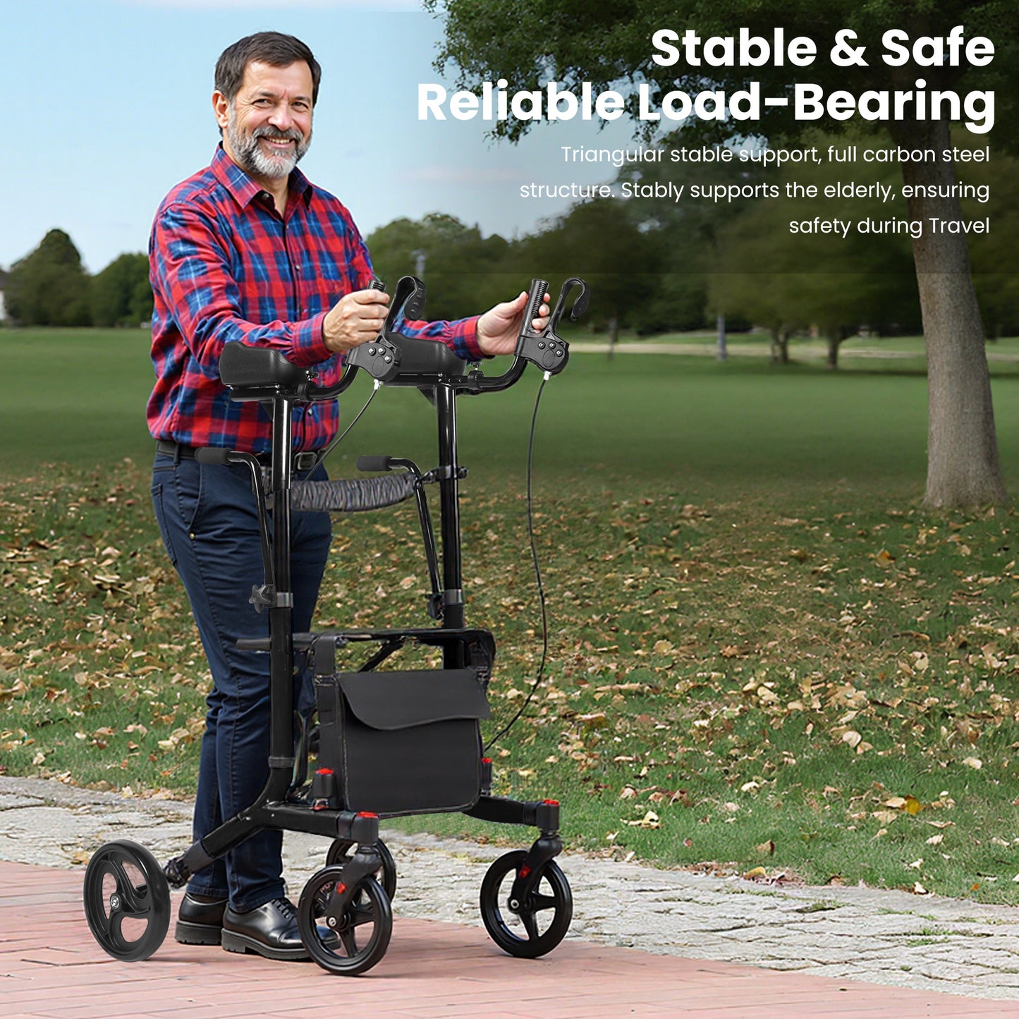 Foldable Rollator Walker Seat For Seniors Adjustable Handles