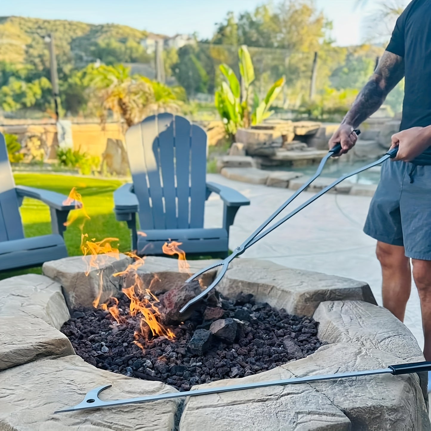 Stainless Steel Fire Tongs for Safe Firewood Handling and Grabbing
