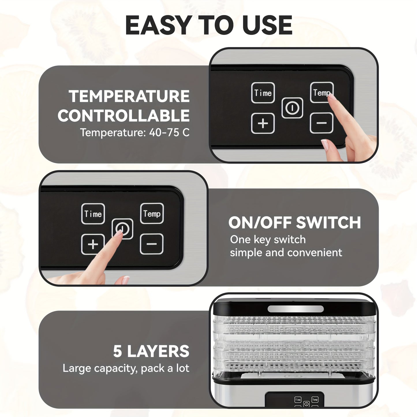 Food Dehydrator With Digital Timer Thermostat In Heavy Duty Stainless