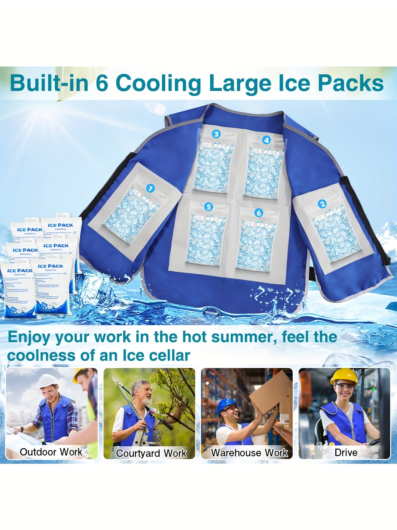 Cooling Vest With Ice Packs For Hot Weather Work Adjustable