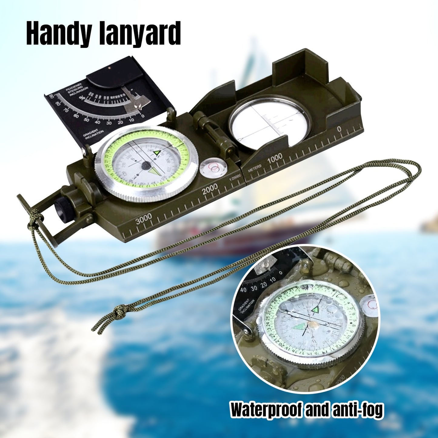 Luminous Dial Waterproof Military Compass Antifog For Hiking