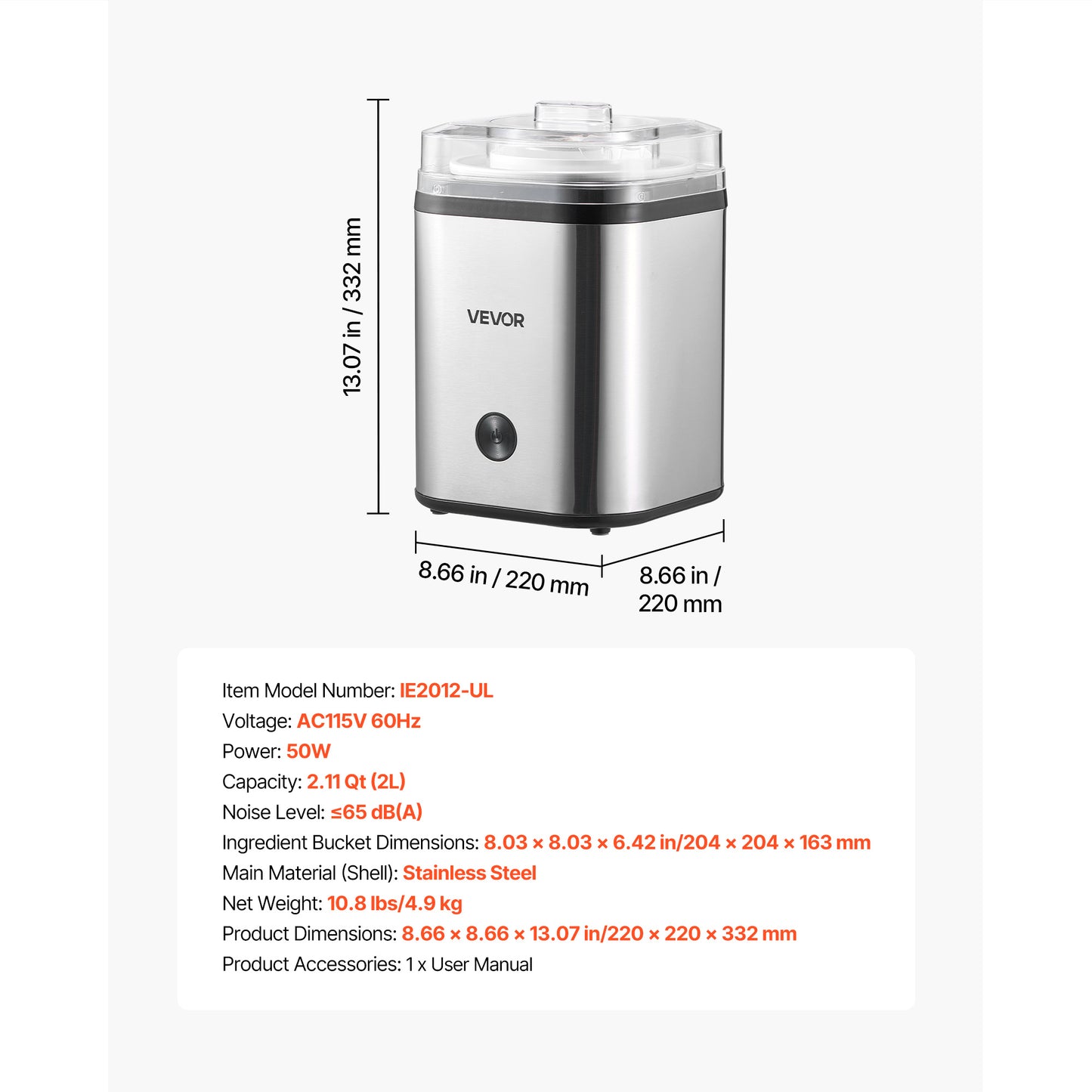 Stainless Steel Automatic Ice Cream Maker Countertop