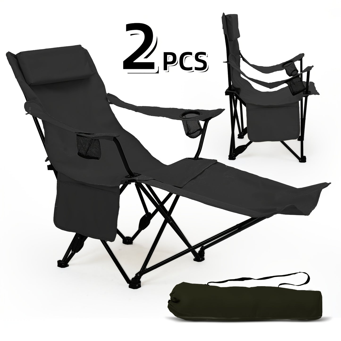Two Pack Portable Folding Camping Chair With Carrying Bag