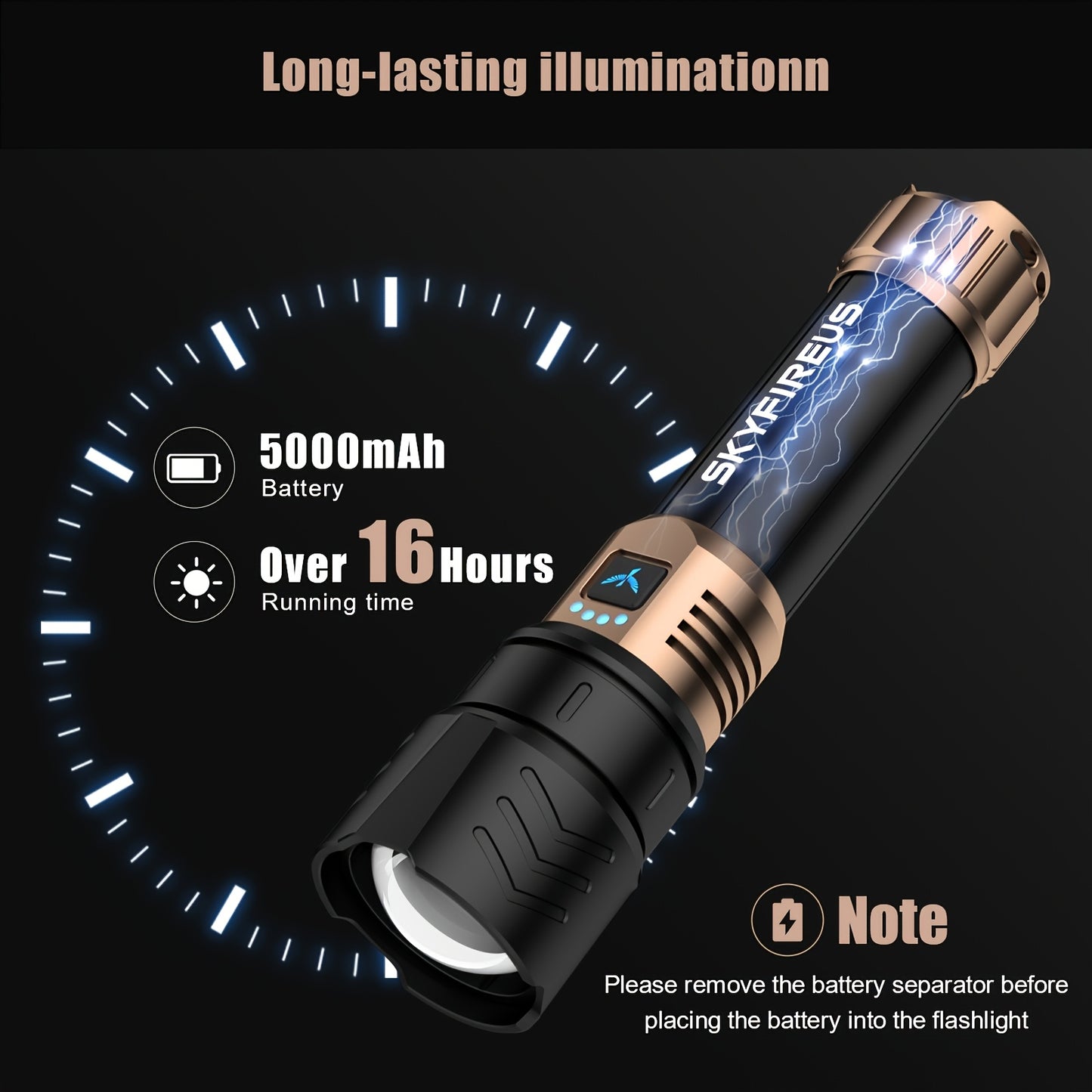 Skyfire Rechargeable LED Flashlight With Adjustable Focus And Modes
