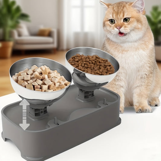 Raised Cat Bowl Adjustable Height And Tilt Stainless Steel