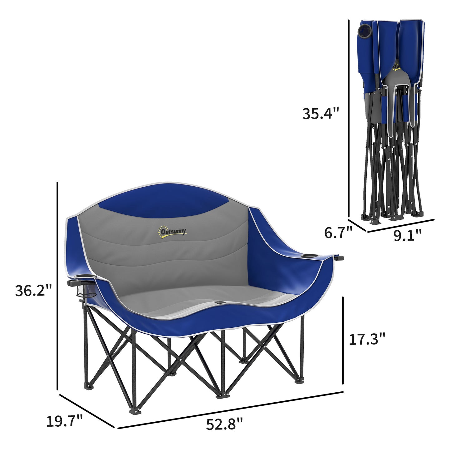 Double Padded Camping Chair for Two With Cup Holders